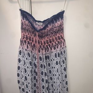 Ocean Drive Strapless Dress, White/Pink/Dark Blue